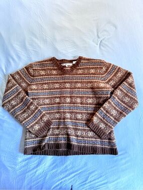 Tommy Hilfiger Brown and Cream Patterned Knit Sweater